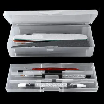 Divslāņu Taisnstūra Caurspīdīgs Plastmasas Uzglabāšanas Kastes Nagu Dotting Zīmēšanas Otu, Pildspalvu, Pulēšanas Sūkļa Bufera Tvertnes Gadījumā