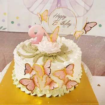 12pcs/komplekts Rozā, Violeta Tauriņi Kūka Rotājumi Happy Birthday Cake Toppers Bērniem Dzimšanas dienas ballīti Piederumi Bērnu Duša