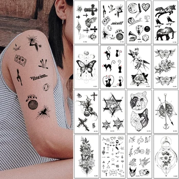 12Sheets/set Viltus Tetovējums Maz Vintage Tumši Stils Meitenēm, Sievietēm Pagaidu Tetovējumu Uzlīmes Melna Ķermeņa Rokas Delnas Tetovējums, Ūdensizturīgs
