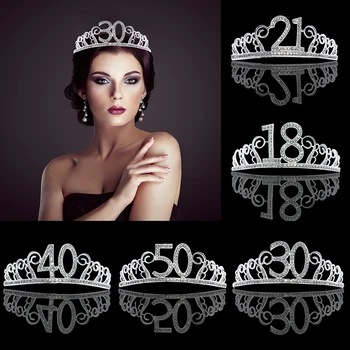 18 21 30 40 50 Dzimšanas Dienas Svinības Pieaugušo Kristāla Rhinestone Tiara Princess Crown Meitenes Hairbands Aksesuāriem Dekorēšana