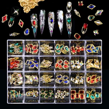 1Box Kristāla Nagu Mākslas Rhinestones Dārgakmeņu Rotājumi, Zelta, Metālu Sakausējumu Sirds Nagu Piekariņi Par DIY Nail Dimanta Luksusa Nagu Accessorie