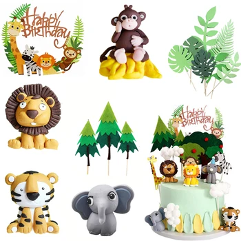 1set Dzīvnieku Kūka Topper Dekoru Happy Birthday Cake Topper Bērniem Safari Džungļu Savvaļas Mežu, Meža Puse Bērnu Dušas Cupcake Rotaļlietas