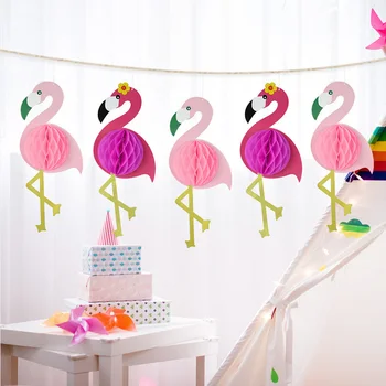 1set Flamingo Šūnveida Bumbu Papīra Kulons Kāzas, Dzimšanas dienas Hawaii Party Apdare, Mājas Sienas Vainags Karājas Ornaments