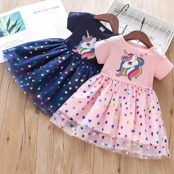 2 Krāsas Gudrs Unicorn Baby Girl Dress Vasaras Vizuļi Šifona Princešu Kleitas Meitenēm Dzimšanas Dienas Svinības Klāt Bērnu Apģērbs