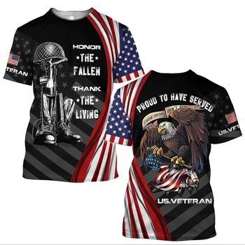 2022 Amerikāņu T krekls Vīriešiem ASV Karoga 3d Drukas Topi Modes Veterāns Īsām Piedurknēm O-veida kakla Grafiskais Tee Lielgabarīta Maskēties T Krekls