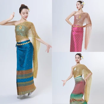 2023 vasaras taizeme tradicionālais festivāls apģērbs valsts taizemes stila fotogrāfija sieviešu 3pcs ceļojumu tērpi deju valkāt kleitu komplekts