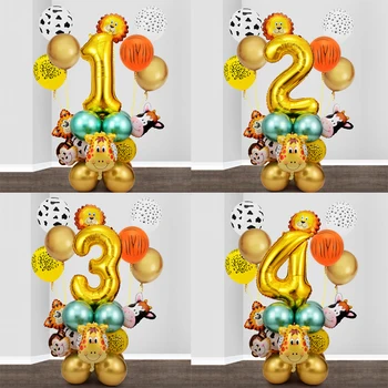 26pcs Džungļu Dzīvnieku Baloni noteikt Chrome Metāla Lateksa Balonu 32inch Zelta Skaits Globos Bērniem Dzimšanas dienas ballīti Baby Dušas Dekori