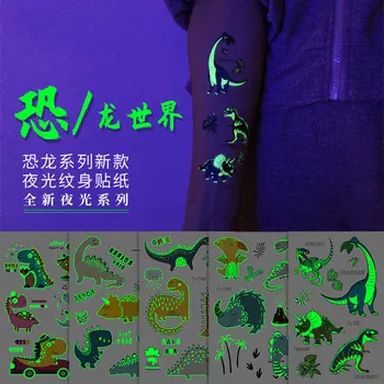 5 Gabali Vairumtirdzniecības Dinozauru Gaismas Tetovējumu Uzlīmes Bērniem Rotaļu Grupa Personības Saģērbt Karikatūra Kvēlojošs Tetovējumu Uzlīmes