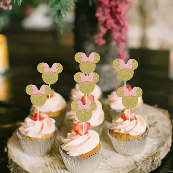 50/100/200pcs Zelta Minnie Mouse Cupcake Papīra griežamie naži un Salmiņiem Bērniem, Bērnu Dušas, Dzimšanas dienas Puse Kūka Rotājumi Piederumi