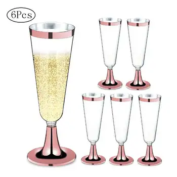 6Pcs/Komplekts Vienreizējās lietošanas Sarkanā Vīna Glāzi Plastmasas Šampanieša Flautas, Glāzes, Kokteiļu Goblet Kāzu svinības Piederumi Bāra Dzēriena Tase 150ml