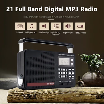 AM FM SW 21 Pilna Diapazona Radio, MP3 Mūzikas Atskaņotāju, Digitālo Displeju, Skaļruni, LED Spēcīgu Gaismas Lukturīti USB Uzlādes Atbalstu TF Karti