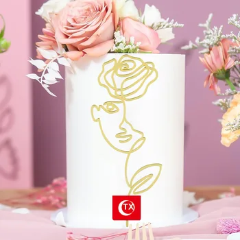 Anotācija Minimālisma Sejas Rožu Ziedu Kūka Topper Akrila krāsotas Līnijas Kūka Topper Par Dzimšanas dienas ballīti Kūka Apdare
