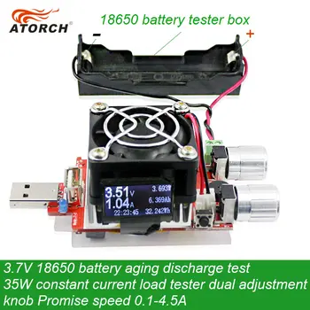 ATORCH 3,7 V 18650 Akumulatoru Novecošanās izpildes apstiprināšanu, Testa 35W Nemainīgu Pašreizējo divu Regulējami Rokturi Slodzes Testeri DC USB Tester 0.1-4.5