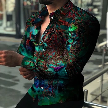 Augstas Kvalitātes Modes Vīriešu Ikdienas Apģērbu, Leoparda Drukas Vīriešu Krekls ar garām Piedurknēm Balli Puses Jaciņa Topi Eiropas izmērs S-3XL