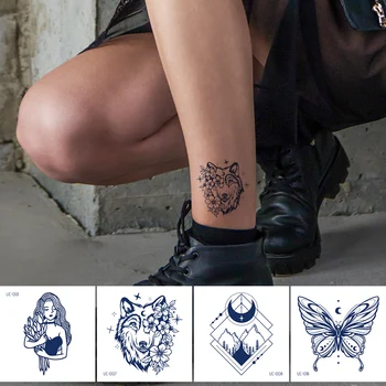 augu sula, tinte tattoo viltus ilgstošu ūdensnecaurlaidīgus pagaidu tetovējumu uzlīmes, blue wolf tauriņš mazo roku delnas tetovējums sievietēm