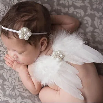 Baby Duša Meitene Leņķa Spārna Photo Booth Dzimšanas Dienas Svinības Apdare, Foto Aksesuārus Galvu Jaundzimušo Spalvu Tērpu Hairband