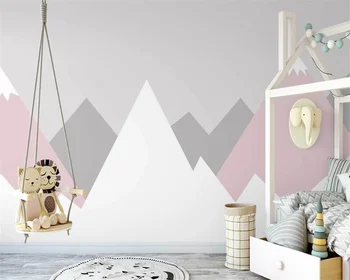 beibehang Pielāgotu mūsdienu ziemeļvalstu puses-krāsotas rozā abstraktās ģeometriskās kalna virsotni, bērnu istabas fona tapetes