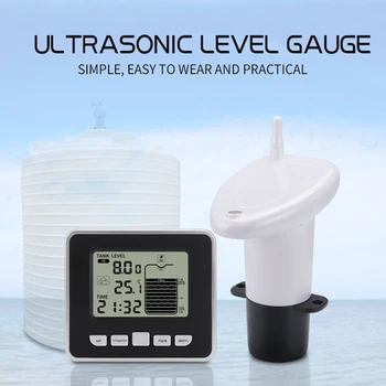 Bezvadu Ultraskaņas Ūdens Tvertnes Šķidrums Dziļums Līmeņa Mērītājs ar Temperatūras Sensoru, Ūdens Līmenis Laika Displejs Zems Baterijas Indikators