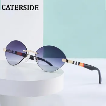 CATERSIDE 2022 Modes Saulesbrilles Sieviešu Mazas Ovālas bez apmales Vintage Dāma, Saules Brilles Classic Zīmola Dizainere Toņos Brilles UV400