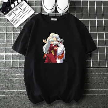CLOOCL 100% Kokvilnas Anime Multfilmu T Krekls Inuyasha T-krekls O-veida Kakla Vīriešu un Sieviešu Streetwear Pusaudžu Ikdienas Topi Āzijas Izmērs XS-7XL