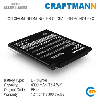 Craftmann Akumulatoru Xiaomi REDMI 4. PIEZĪME GLOBAL/REDMI, ŅEMIET vērā, 4X (BN43)