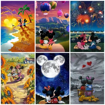 Disney Cartoon Mickey Minnie ' s Kāzu DIY 5D Dimanta Krāsošana krustdūrienu Izšuvumi Pilna Dimanta Mozaīkas Mājas Dekoru Dāvanas