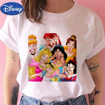 Disney Princess Smieklīgi, T Krekli, Sieviešu Pulovers Princeses Y2k T-Krekls Modes Pusei Eiropas Pilsētu Ropa Mujer Tee Kreklu 80455
