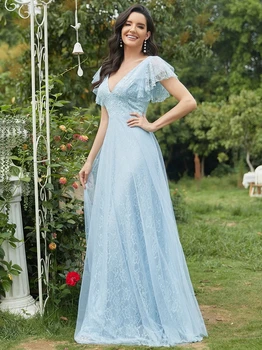 Elegants Līgavas kleitas Garo Šifons-LINE bez Piedurknēm, V-veida Kakla 2023 kādreiz diezgan Debesis ir Zilas Vienkārši Vakarā Dresse Sievietēm