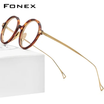 FONEX Acetāts Titāna Briļļu Rāmis Vīriešu 2022 Vintage Retro Kārtu Recepšu Brilles Sievietēm, Optisko Briļļu Briļļu F85664