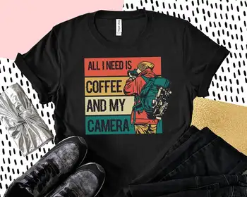 Fotogrāfs Visu, kas man Nepieciešams, ir Kafijas un Manu Kameru, T-Kreklu Fotogrāfija Krekls, 100% kokvilna sleeve modes gudrs top tees sievietēm