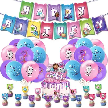Gabby Namiņš Baloni Dzimšanas dienas Kūka Topper Banner Bērniem Dzimšanas dienas ballīti Apdare Gabby Leļļu Nams Baby Dušas Piederumi
