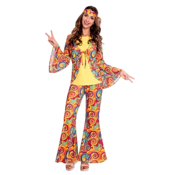 Halloween Hipiju Tērpi Pieaugušo Vintage 1970-to gadu Disko Skatuves Sniegumu Uzvalks, Sievietēm, Vīriešiem, Rock Hipiji Cosplay Apģērbi