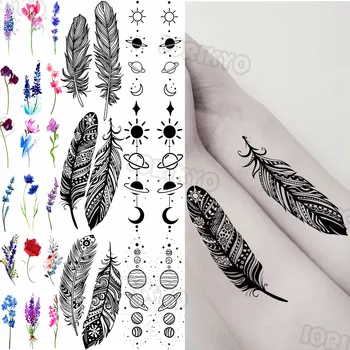 Henna Black Spalvu Sniegpārslas Pagaidu Tetovējumiem Sievietēm, Meitenēm, Akvarelis, Lavandas Plūmju Viltus Tetovējumu Uzlīmes, Roku, Ķermeņa Tatoos 3D