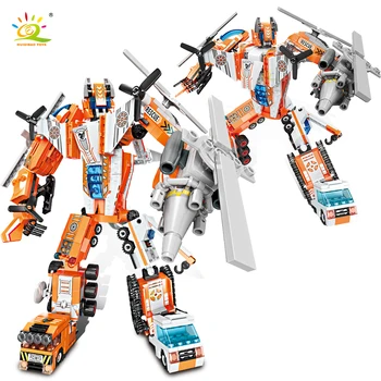 HUIQIBAO 773pcs 8IN1 Pilsētas Glābšanas Deformācijas Robots Celtniecības Bloki Meklēšana Gaisa kuģa Celtņa Kravas Kuģis Ķieģeļi, Rotaļlietas Bērniem, Zēni