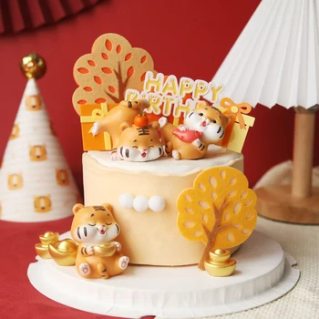 Jauki Tiger Karikatūra Kūka Topper Sveķu Apdares ak baby Duša 1 gadu dzimšanas dienas svinības Cepot Kūkas un tortes Dekorēšana Bērni dod priekšroku Dāvanas