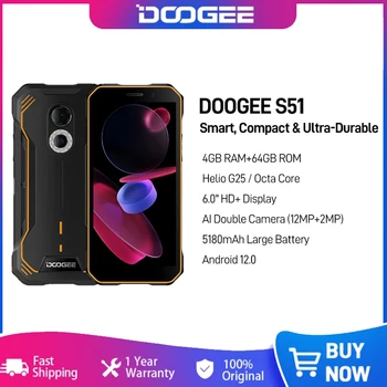 Jaunu DOOGEE S51 Viedtālrunis 12 mp izšķirtspēja AI Dubulto Kameru 5180mAh Izturīgs Phone 8 MP Priekšējā Kamera, 4 GB +64GB 6.0