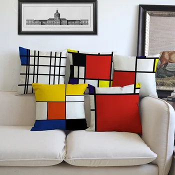 Krāsu Mākslas Mondrian Pleds Krāsa Ģeometrisko Modeli, Veļa, Spilvens Gadījumā, Home Hotel Kafijas Veikals Dīvāns Dekoratīvs Spilvens Segums 45x45cm