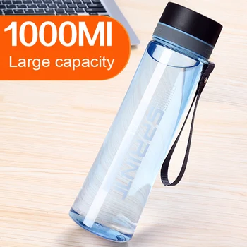 Liela Jauda, 1000ML Plastmasas Ūdens Pudele Ar Virvi Portatīvo Āra Telpu Pudeli, Pārgājieni, Kempings Ceļojumu Pudeli Bez BPA