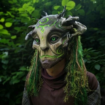 Meža Zaļā Garu Halloween Masku Koku Vecs Vīrietis Biedējošu Šausmu Zombiju Spooky Spoku Masku Rāpojošs Dēmons Masque Carnival Party Aksesuāri