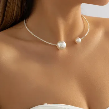 Moderns AAA Zircon Imitācija Pērle Atvēršanas Griezes Kaklarota Sievietēm Sudraba Krāsu Rotaslietas Puses Piederumiem Valentine Dāvanas