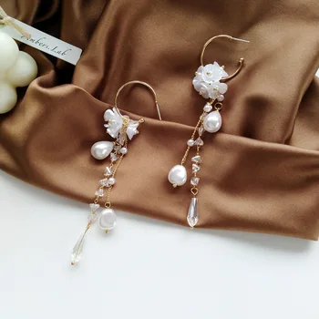 Modes Rotaslietas Auskari Karstā Pārdošanas Balts Imitētu Pērle Stikla Sveķu Ziedu Ilgi Šūpoties Piliens Auskari Sievietēm, Rotaslietas Pary Dāvanu