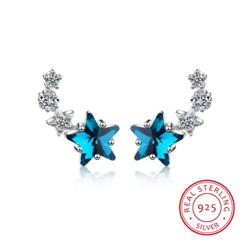 Modes Zilā Cirkonija Zvaigžņu 925 Sterling Sudraba auskariem Sievietēm mārciņa-sudraba rotaslietas Neliels Auskars Kniedes