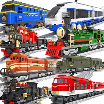 Pilsētas high-tech dzelzceļa stacijas Dzelzceļa armijas pasažieru dziesmas dzelzceļa celtniecības bloki, ķieģeļi, rotaļlietas bērniem