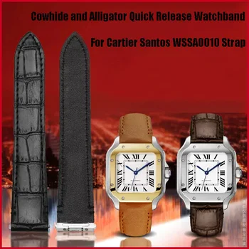Pātagot un Aligators Ātri Atbrīvot Dizaina Jaunu Cartier Santos WSSA0010 Nomaiņa 19mm 21mm Melns Brūns, Haki Watchbands