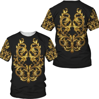 Rudens 2022 jaunu T-kreklu, ielu apģērbus ar īsām piedurknēm, 3D iespiests zelta svītru rakstu, moderns grafiskais T-krekls, vīriešu apģērbs