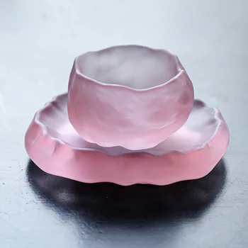 Septiņi rozā tases ar rokām veidotas stikla Japāņu stila pirmā sniega master cup rozā tējas tases Kung Fu tases