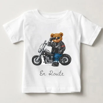 Smieklīgi Lācis, Braukšana Motocikls, Auto Drukas Zēniem Un Meitenēm, Balts T-krekls Bērnu Vasaras Harajuku Kawaii Funny Baby Y2K Drēbes