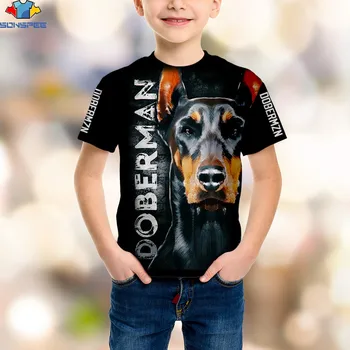 SONSPEE 3d Drukas Vasaras Bērnu T-krekls Pet Doberman Suns Skaists, Gudrs Poliestera Sporta Gadījuma Ērti Modes Vēsā Kazlēnu Krekli