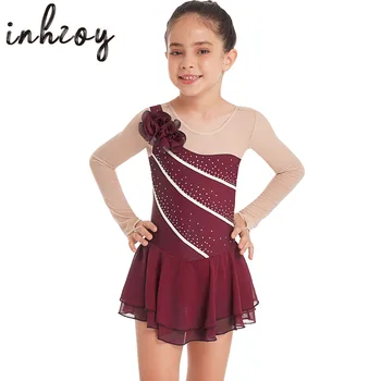 Spīdīga Rhinestone Ziedu Daiļslidošanas Kleitu Bērniem Meitene Baleta Vingrošana Leotard Acs Salaist Balerīna Deju Konkurss Kostīms