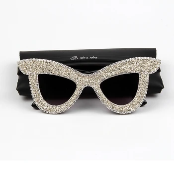 sunglass sieviete 2022 Luksusa Rhinestone Cat eye Lielgabarīta Saulesbrilles luksusa zīmolu Toņos Sievietēm oculos